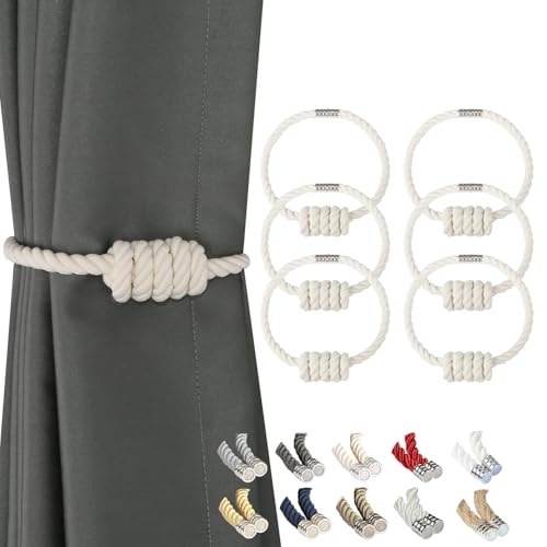 CEHJZQRPL Quasten-Vorhanghalter Magnetische Vorhang-Raffhalter, Moderne gewebte Raffhalter mit exquisitem Knoten, Vorhanghalter for die Heimdekoration(Cotton,6 Pack) von CEHJZQRPL