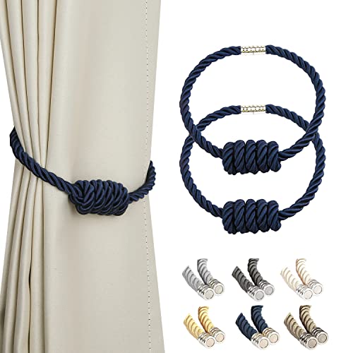 CEHJZQRPL Quasten-Vorhanghalter Magnetische Vorhang-Raffhalter, Moderne gewebte Raffhalter mit exquisitem Knoten, Vorhanghalter for die Heimdekoration(Navy,2 Pack) von CEHJZQRPL