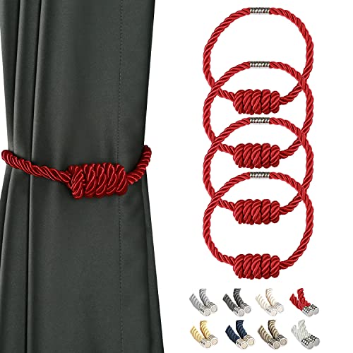 CEHJZQRPL Quasten-Vorhanghalter Magnetische Vorhang-Raffhalter, Moderne gewebte Raffhalter mit exquisitem Knoten, Vorhanghalter for die Heimdekoration(Red,4 Pack) von CEHJZQRPL