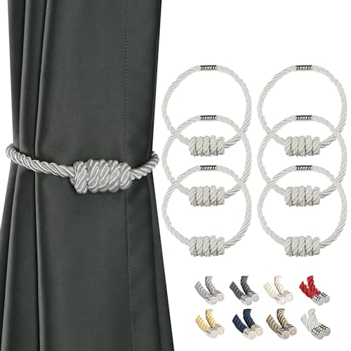 CEHJZQRPL Quasten-Vorhanghalter Magnetische Vorhang-Raffhalter, Moderne gewebte Raffhalter mit exquisitem Knoten, Vorhanghalter for die Heimdekoration(Wit,6 Pack) von CEHJZQRPL