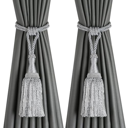 CEHJZQRPL Quasten-Vorhanghalter Moderne Raffhalter for Fenstervorhänge aus Seil for Vorhänge, Elegante dekorative Vorhanghalter for den Außenbereich mit Quaste(Soft Grey,2 Pack) von CEHJZQRPL