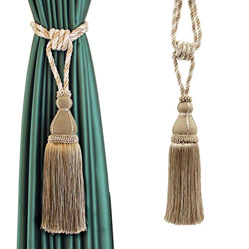 CEHJZQRPL Quasten-Vorhanghalter Raffhalter for Vorhänge, handgefertigt, Elegante Vorhangseil-Stufen, luxuriöse Vorhanghalter mit voller Quaste for die Dekoration im Home-Office(Beige,1pcs) von CEHJZQRPL