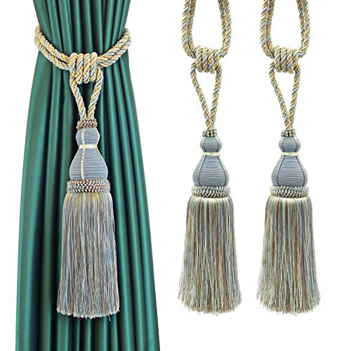 CEHJZQRPL Quasten-Vorhanghalter Raffhalter for Vorhänge, handgefertigt, Elegante Vorhangseil-Stufen, luxuriöse Vorhanghalter mit voller Quaste for die Dekoration im Home-Office(Blu,2pcs) von CEHJZQRPL