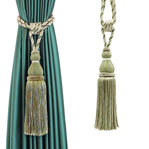 CEHJZQRPL Quasten-Vorhanghalter Raffhalter for Vorhänge, handgefertigt, Elegante Vorhangseil-Stufen, luxuriöse Vorhanghalter mit voller Quaste for die Dekoration im Home-Office(Grün,1pcs) von CEHJZQRPL
