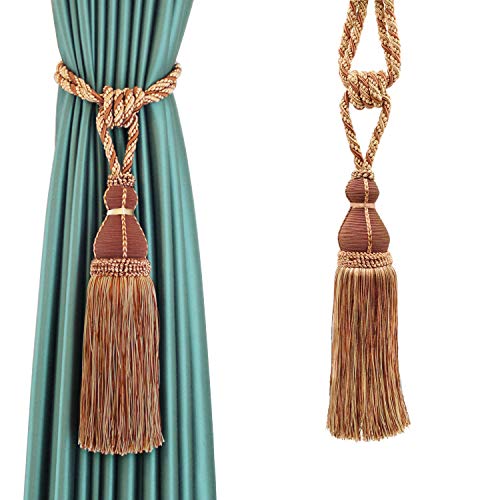 CEHJZQRPL Quasten-Vorhanghalter Raffhalter for Vorhänge, handgefertigt, Elegante Vorhangseil-Stufen, luxuriöse Vorhanghalter mit voller Quaste for die Dekoration im Home-Office(Light Coffee,1pcs) von CEHJZQRPL