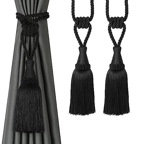 CEHJZQRPL Quasten-Vorhanghalter Vorhang Raffhalter Handgewebte Raffhalter for Vorhänge Drapieren Dekorative Raffhalter mit Quasten(Black,2 Pack) von CEHJZQRPL