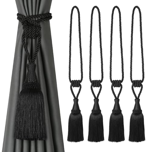 CEHJZQRPL Quasten-Vorhanghalter Vorhang Raffhalter Handgewebte Raffhalter for Vorhänge Drapieren Dekorative Raffhalter mit Quasten(Black,4 Pack) von CEHJZQRPL