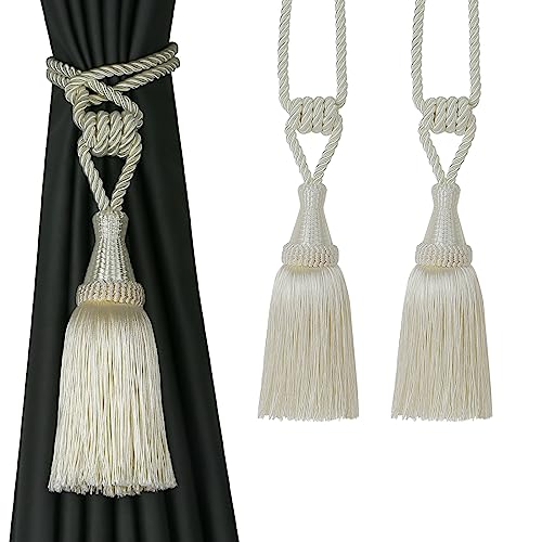 CEHJZQRPL Quasten-Vorhanghalter Vorhang Raffhalter Handgewebte Raffhalter for Vorhänge Drapieren Dekorative Raffhalter mit Quasten(Cream,2 Pack) von CEHJZQRPL