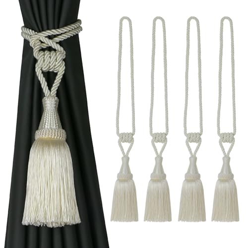 CEHJZQRPL Quasten-Vorhanghalter Vorhang Raffhalter Handgewebte Raffhalter for Vorhänge Drapieren Dekorative Raffhalter mit Quasten(Cream,4 Pack) von CEHJZQRPL