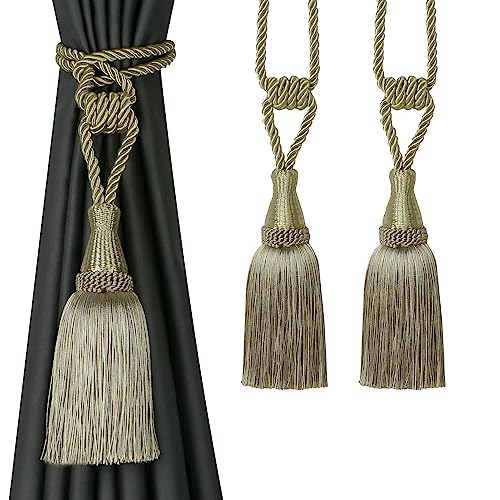 CEHJZQRPL Quasten-Vorhanghalter Vorhang Raffhalter Handgewebte Raffhalter for Vorhänge Drapieren Dekorative Raffhalter mit Quasten(Dark Beige,2 Pack) von CEHJZQRPL
