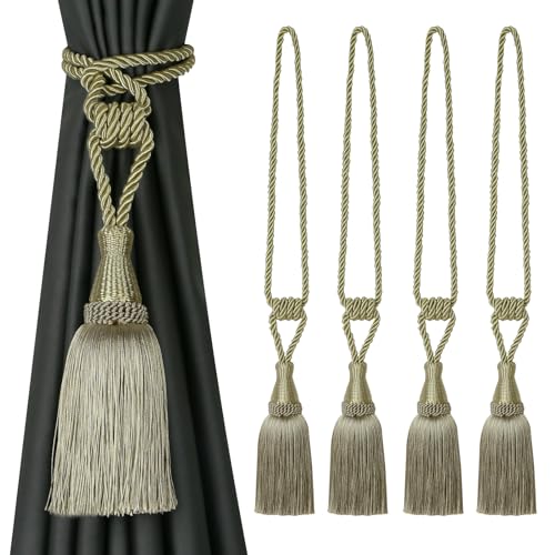 CEHJZQRPL Quasten-Vorhanghalter Vorhang Raffhalter Handgewebte Raffhalter for Vorhänge Drapieren Dekorative Raffhalter mit Quasten(Dark Beige,4 Pack) von CEHJZQRPL