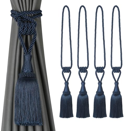 CEHJZQRPL Quasten-Vorhanghalter Vorhang Raffhalter Handgewebte Raffhalter for Vorhänge Drapieren Dekorative Raffhalter mit Quasten(Navy,4 Pack) von CEHJZQRPL