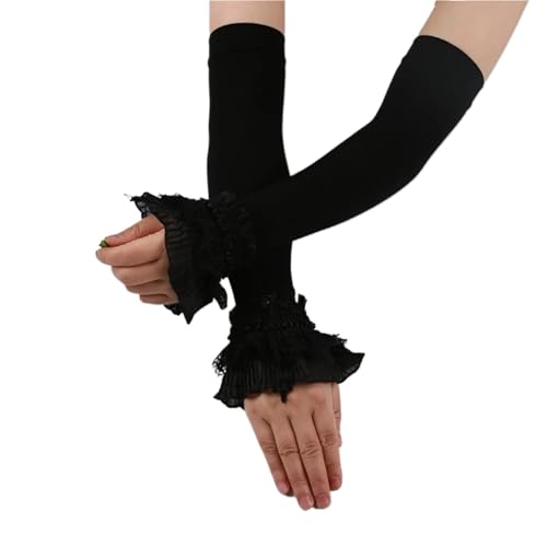 CEHJZQRPL Sonnenschutzhülle 2er-Pack Spitze Mehrfarbig 40cm Arm Fingerlose Handschuhe Fahrradzubehör(Black) von CEHJZQRPL