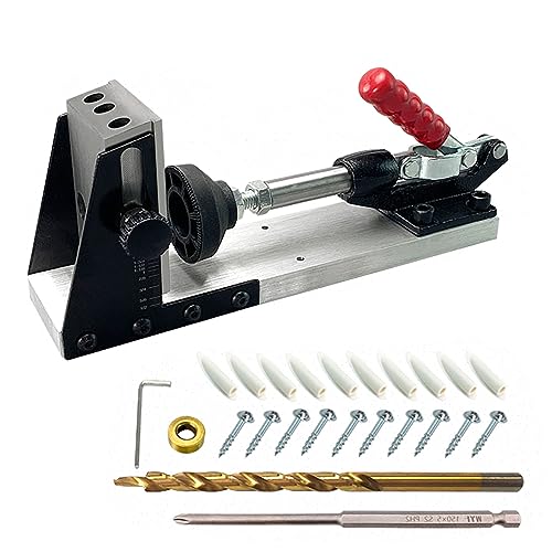 Pocket Hole Jig Kit,CEIEVER Aluminium Taschenloch Bohrschablone mit Schraubenschlüssel & Vierkantantriebsbits Dübelhilfe Bohrlehre zum Bohren von Taschenlöchern und Schräglöchern von CEIEVER