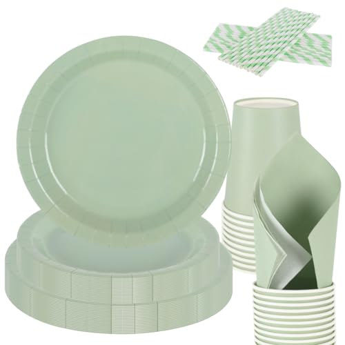 CEILIWEN Grüne Pappteller, Servietten, Becher, 125-teiliges Salbeigrün, Partyzubehör beinhaltet 22,9 cm Pappteller, 17,8 cm Dessertteller, Servietten, Becher, Strohhalme, für 25 Gäste CEILIWEN Grüne Pappteller, Servietten, Becher, 125-teiliges Salbeigrün, Partyzubehör beinhaltet 22,9 cm Pappteller, 17,8 cm Dessertteller, Servietten, Becher, Strohhalme, für 25 Gäste von CEILIWEN