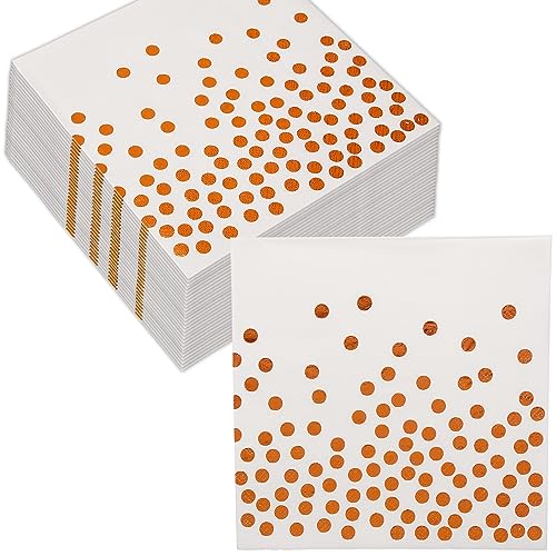 Weiße und rotgoldene Servietten, CEILIWEN 50 Stück, rotgoldene Folien-Punkte, Party-Servietten, rotgoldene Servietten, Geburtstagsparty-Servietten, Party-Dekoration, 33 x 33 cm von CEILIWEN