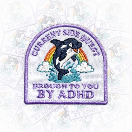 ADHS Aufnäher mit Aufschrift "Current Side Quest Brought to You", 7,6 cm, lustiger Tier, Orca, niedlicher Humor, zum Aufbügeln oder Aufnähen, Stickerei, Stoffapplikation für Trucker, Hüte, Kleidung ADHS Aufnäher mit Aufschrift "Current Side Quest Brought to You", 7,6 cm, lustiger Tier, Orca, niedlicher Humor, zum Aufbügeln oder Aufnähen, Stickerei, Stoffapplikation für Trucker, Hüte, Kleidung von CELAMONA