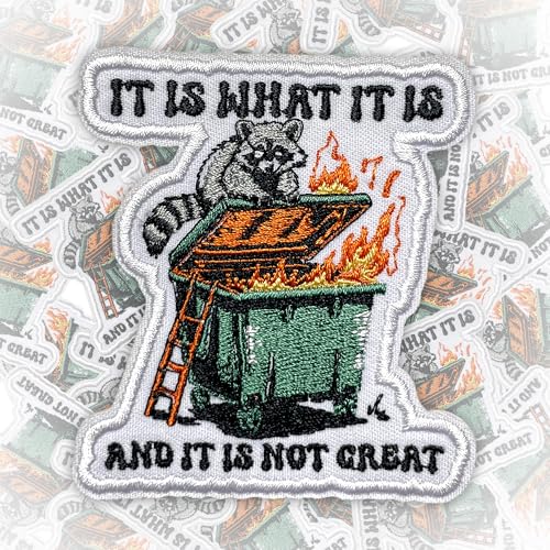 Aufnäher mit Aufschrift "It is What It is and It is Not Great", 7,6 cm, lustiger Dumpster Feuer, Waschbär, Millennial Humor, zum Aufbügeln oder Aufnähen, Stickerei, Stoffapplikation für Trucker, Hüte Aufnäher mit Aufschrift "It is What It is and It is Not Great", 7,6 cm, lustiger Dumpster Feuer, Waschbär, Millennial Humor, zum Aufbügeln oder Aufnähen, Stickerei, Stoffapplikation für Trucker, Hüte von CELAMONA