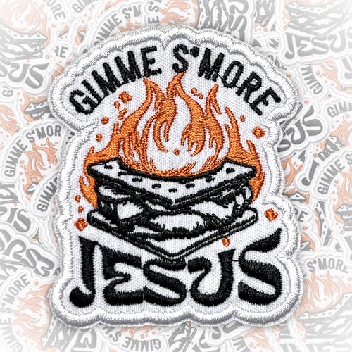 Gimme S'more Jesus Patch 7,6 cm, lustiger Aufnäher, Camping, Feuer, christlich, religiös, Bibelvers, Humor, zum Aufbügeln/Aufnähen, Stickerei, Stoffapplikation für Trucker, Hüte, Kleidung, Rucksack Gimme S'more Jesus Patch 7,6 cm, lustiger Aufnäher, Camping, Feuer, christlich, religiös, Bibelvers, Humor, zum Aufbügeln/Aufnähen, Stickerei, Stoffapplikation für Trucker, Hüte, Kleidung, Rucksack von CELAMONA