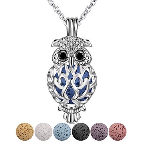 Damen Ätherisches Öl Diffusor Halsketten, Versilbert Eulen Medaillon Anhänger mit 7 Mehrfarbig Lava Perlen, Mode Aromatherapie Schmuck von CELESTIA, Geschenke für Ätherisches Öl Benutzer Damen Ätherisches Öl Diffusor Halsketten, Versilbert Eulen Medaillon Anhänger mit 7 Mehrfarbig Lava Perlen, Mode Aromatherapie Schmuck von CELESTIA, Geschenke für Ätherisches Öl Benutzer von CELESTIA
