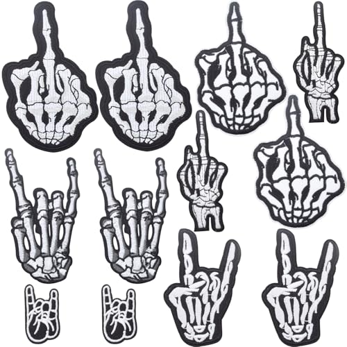 12 Stück Punk Rock and Roll Totenkopf Finger Bügelbilder Skelett Hand Symbol Schilder bestickte Aufnäher Applikationen Reparatur Zubehör für DIY Kleidung Taschen Hüte Handwerk Halloween Party Geschenk 12 Stück Punk Rock and Roll Totenkopf Finger Bügelbilder Skelett Hand Symbol Schilder bestickte Aufnäher Applikationen Reparatur Zubehör für DIY Kleidung Taschen Hüte Handwerk Halloween Party Geschenk von CELTCROTREE