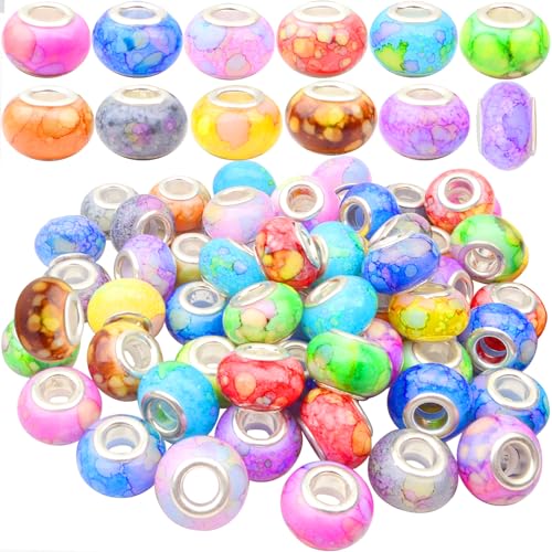60 Stück gemischte europäische Perlen mit großem Loch, Aquarell, bunt, Kunstharz, rund, Rondelle, Acryl, Abstandshalter, Großpackung für DIY-Armbänder, Ohrringe, Schmuckherstellung, Dekoration, Loch 60 Stück gemischte europäische Perlen mit großem Loch, Aquarell, bunt, Kunstharz, rund, Rondelle, Acryl, Abstandshalter, Großpackung für DIY-Armbänder, Ohrringe, Schmuckherstellung, Dekoration, Loch von CELTCROTREE