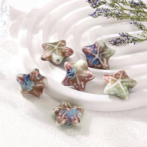 CEMELI Lose Perlen aus Keramik, Seestern, 10 Stück, 20 mm, gerade Perlen, handgefertigte Keramikperlen zur Schmuckherstellung, Halsketten, Armbänder, Basteln CEMELI Lose Perlen aus Keramik, Seestern, 10 Stück, 20 mm, gerade Perlen, handgefertigte Keramikperlen zur Schmuckherstellung, Halsketten, Armbänder, Basteln von CEMELI