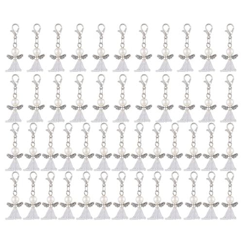 CEMELI Schutzengel Schlüsselanhänger | Schlüsselanhänger mit Engelsanhänger und Perlen | 50 Stück DIY Glücksengel Charm Perlenengel Anhänger für Hochzeit von CEMELI