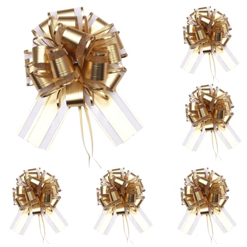 CENCERY 6 Große 18cm Ziehschleifen Gold mit Geschenkband – Dekorative Geschenkbögen für Hochzeit, Valentinstag, Geburtstage (Gold) von CENCERY