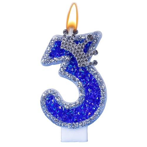 Blaue Geburtstagskerzen, Blaue Glitzerkerzen, 3D-Form-Kuchendekoration, Geburtstagskerzen mit Zahlen, Geburtstagskerzen für Hochzeiten, Meetings, Mottopartys, Jubiläen, Geburtstage von CENMOO