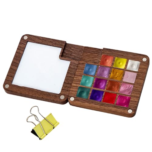 CENMOO Box für Farbpaletten aus Holz, Palette für Skizzen, Holzpalette mit 15 Gitter zum Malen | Leere Box für Aufbewahrungspalette zum Sparen von CENMOO