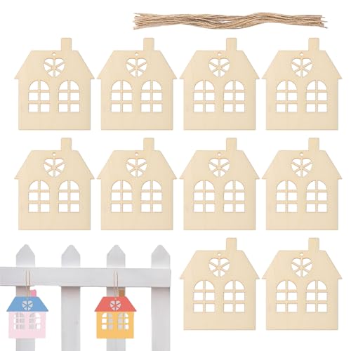 CENMOO Holzhaus-Ausschnitt, Holzhaus-Tags, Unvollendete Holzausschnitte 10 Stück, Holzanhänger zum Basteln, unfertige Holzausschnitte, Leere Holzornamente, leicht, DIY-Funktion, leer, Haus CENMOO Holzhaus-Ausschnitt, Holzhaus-Tags, Unvollendete Holzausschnitte 10 Stück, Holzanhänger zum Basteln, unfertige Holzausschnitte, Leere Holzornamente, leicht, DIY-Funktion, leer, Haus von CENMOO