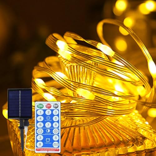 CENMOO Solarbetriebene LED-Lichterkette, wetterfest, mit 8 Modi, mit Fernbedienung, Weihnachtsbeleuchtung für den Außenbereich, 30/100 Füße, für Landschaften, Terrassen von CENMOO