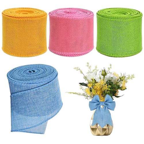 Osterschnurband, Osterband Rollen | 4 Rollen verdrahtete Jute Geschenkverpackung Rollen Pastell Osterfrühling - Drahtband 200 x 5 cm für Dekoration von Cenmoo Osterschnurband, Osterband Rollen | 4 Rollen verdrahtete Jute Geschenkverpackung Rollen Pastell Osterfrühling - Drahtband 200 x 5 cm für Dekoration von Cenmoo von CENMOO