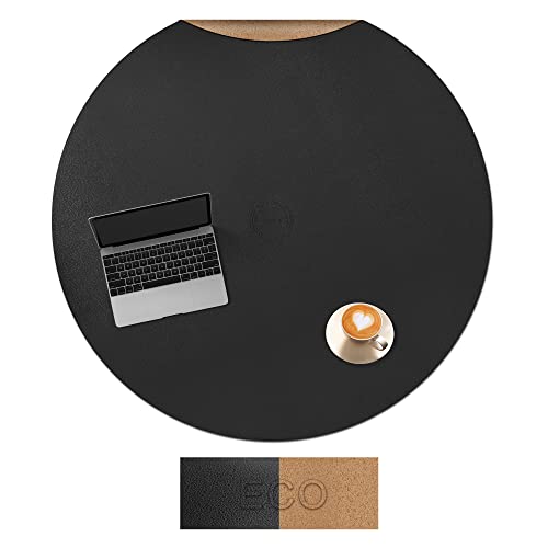 CENNBIE Leder & Kork Tischdecke,106.5/100/90/ 80cm rund Tischtuch,wasserdichte Tischunterlage，Geeignet für Esstisch, Wohnzimmertisch, Couchtisch， kann zugeschnitten werde (schwarz) von CENNBIE