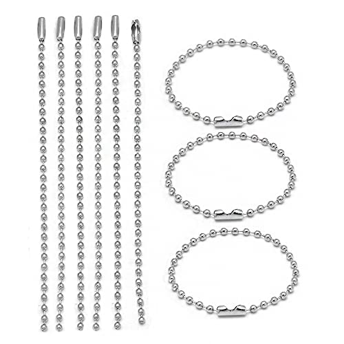 CENPEK 100 Stück DIY Edelstahl Kugelkette vernickelt Kugelkette Halskette 2,4 mm Perle verstellbar Metall Zugkette Verlängerung Perlenkette mit passenden Verbindungsstücken Schmuck Findings (15 cm) von CENPEK