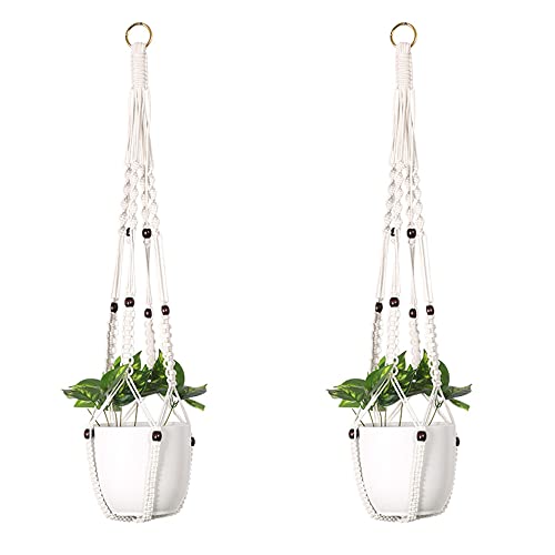 CENPEK 2 x Pflanzenhänger für den Innenbereich, Hängekorb, Blumentopfhalter, Juteseil mit Perlen, 75 cm von CENPEK