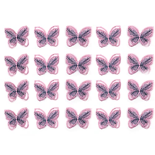 CENPEK 20 Stück Schmetterlings-Stil-Spitzen-Applikationen, Polyester, Schmetterlings-Patch, Brautnähen, Spitzenapplikationen für Kleider, Strumpfbänder, Schärpen, Kopfbedeckungen, 3,5 x 3 cm (Rosa) von CENPEK