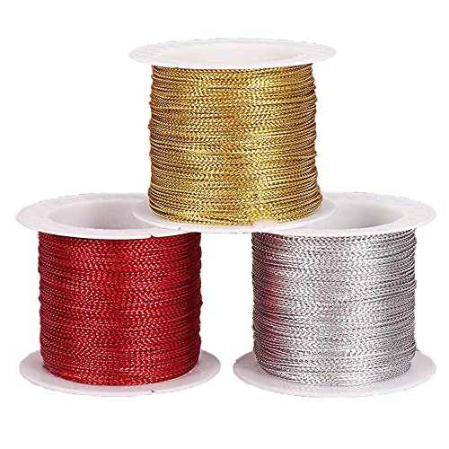 CENPEK 3 Rollen Metallic-Kordel, Schmuckfaden, Bastelschnur, 1 mm, metallische Schmuckschnur, Bastelbedarf für Schmuck und Lametta, Handstickerei, Basteln, Silber, Rot, Gold CENPEK 3 Rollen Metallic-Kordel, Schmuckfaden, Bastelschnur, 1 mm, metallische Schmuckschnur, Bastelbedarf für Schmuck und Lametta, Handstickerei, Basteln, Silber, Rot, Gold von CENPEK