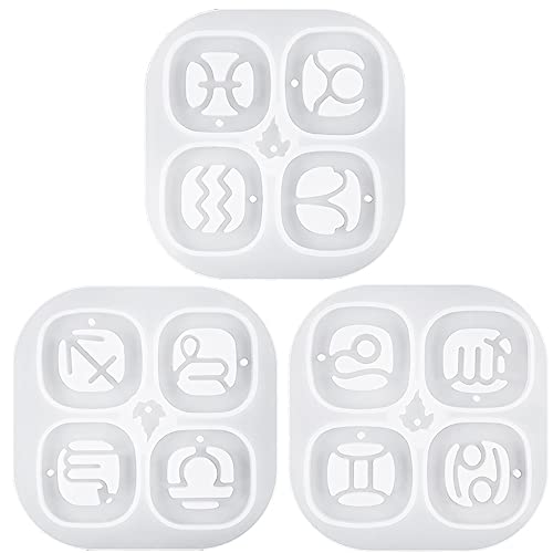 CENPEK 3 Stück 12 Sternbild-Harz-Formen Sternzeichen-Silikonformen, Kristall-Epoxidharz-Gussform-Set für Schmuckherstellung, DIY-Handwerk, Harz-Schlüsselanhänger, Tonhandwerk von CENPEK