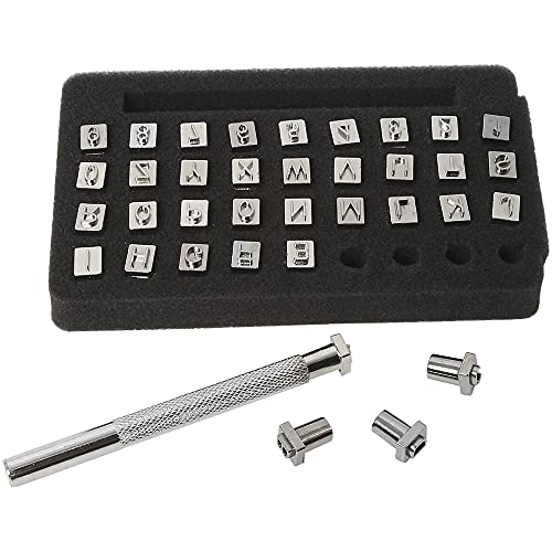 CENPEK 37-teiliges professionelles Leder-Stanzwerkzeug-Set, Zahlen und Alphabet, Lederwerkzeug für Lederarbeiten, 6,5 mm von CENPEK