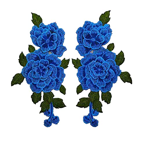 CENPEK 4 Stück Stoff 3D bunte Blumenspitze Nähen Applikation Kragen Applikation DIY Handwerk Ausschnitt Nähen Stickerei Patches Zubehör für Cheongsam Kleidung Kleid Blau von CENPEK