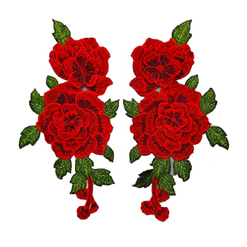 CENPEK 4 Stück Stoff 3D bunte Blumenspitze Nähen Applikation Kragen Applikation DIY Handwerk Ausschnitt Nähen Stickerei Patches Zubehör für Cheongsam Kleidung Kleid Rot von CENPEK