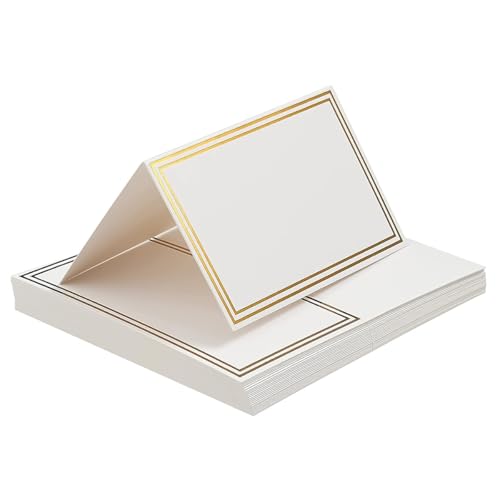 CENPEK 50 Stück Tischkarten, Doppelrahmen-Tischkarten in heißem Gold, Tischkarten für Hochzeitsfeiern, Namenskarten für Gäste, Anmeldekarten, Papierzelte, Geburtstagstischkarten von CENPEK