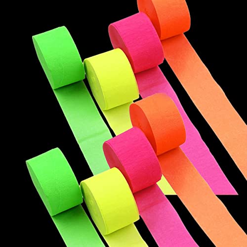 CENPEK 8 Rollen 4,5 cm x 25 m fluoreszierendes Krepppapier, zum Aufhängen, Dekoration für verschiedene Geburtstagspartys, Hochzeiten, Festivals, Party-Dekorationen, 4 Farben von CENPEK