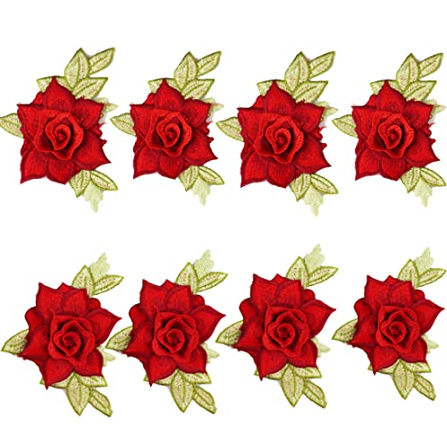 CENPEK 8 Stück Rose Blumen Aufnher Blumenstoff Paste Bestickt Aufnher Ornamente Aufkleber für Kleidung Abzeichen Nhen Stoffapplikationen-Rot von CENPEK