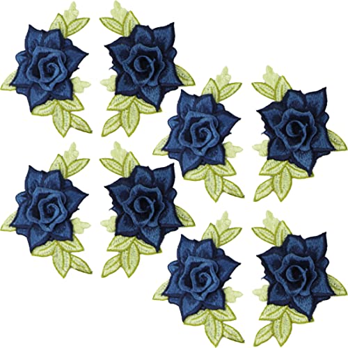 CENPEK 8 x Rosen-Blumen-Patches, bestickt, zum Aufnähen, Verzierungen, Aufkleber für Kleidung, Abzeichen, Nähen, Stoffapplikation, Blau von CENPEK