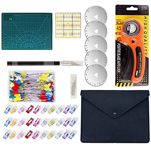CENPEK 95-teiliges Rollschneider-Set inklusive Rollschneider und Matte, Patchwork-Lineal, Schnitzerei-Aufbewahrungstasche, Ersatzschneider-Klingen, Rollschneider-Werkzeug-Set für Stoffnähen, Quilten von CENPEK