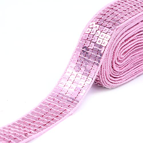 CENPEK Elastisches Paillettenband, flach, glitzernd, Pailletten, 25 mm breit, Pink von CENPEK