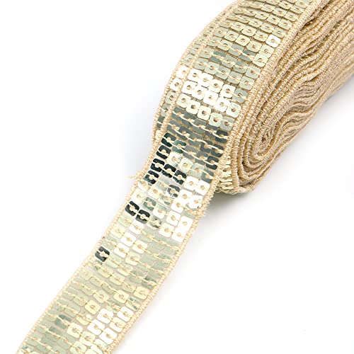 CENPEK Elastisches Paillettenband, flach, glitzernd, Pailletten, 25 mm breit, goldfarben von CENPEK